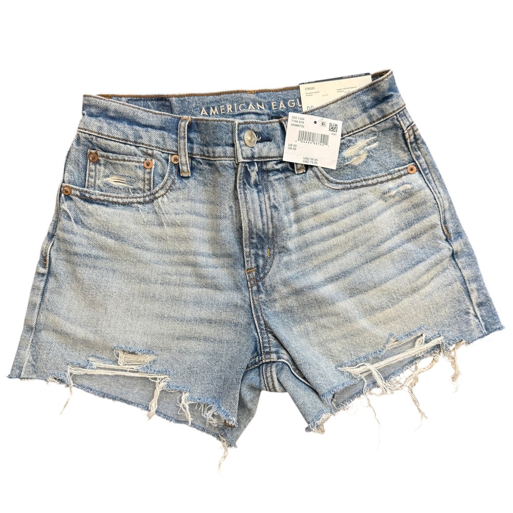 American‎ Eagle Relaxed Short Super High Rise Distressed Denim Shorts Light 00